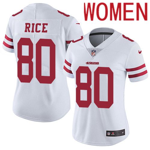 Women San Francisco 49ers #80 Jerry Rice Nike White Vapor Limited NFL Jersey->women nfl jersey->Women Jersey